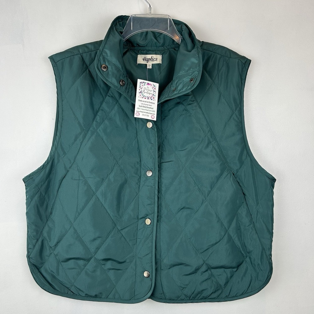 Puffer Vest Womens L Hunter Green Quilted Snap Front New Casual